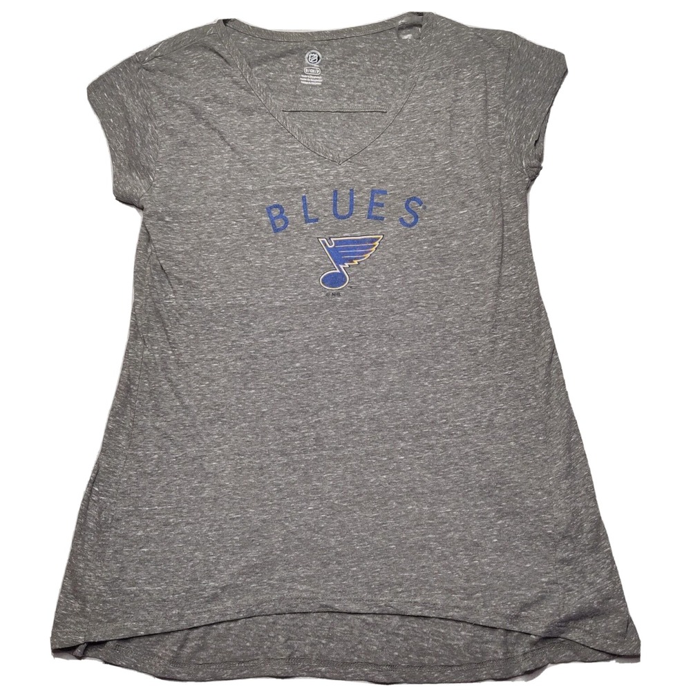 ST LOUIS BLUES NHL HOCKEY Women Small V-Neck Cap Sleeve Cotton Gray T-Shirt‎ NEW